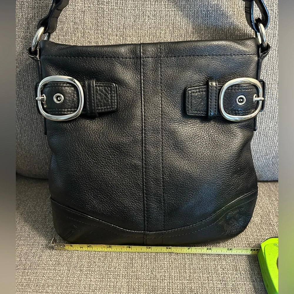 Coach Soho Black Leather Shoulder Convertible Strap Bag with Silver Hardware